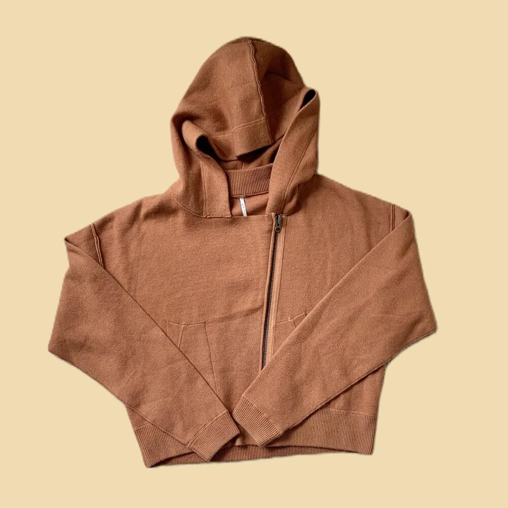 Free People Knit Side Zip Hoodie, Size Small, Brown